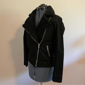 EUC Topshop Black Faux Sherpa Moto Jacket